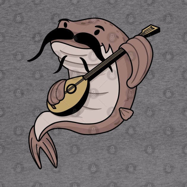 Catfish playing lute cartoon by ballooonfish